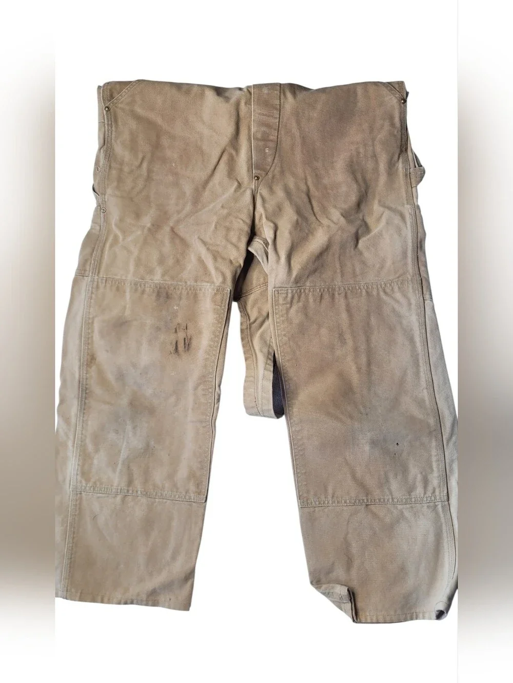 Carhartt Tan Duck Canvas Bib Overalls with Dark Brown Straps 36